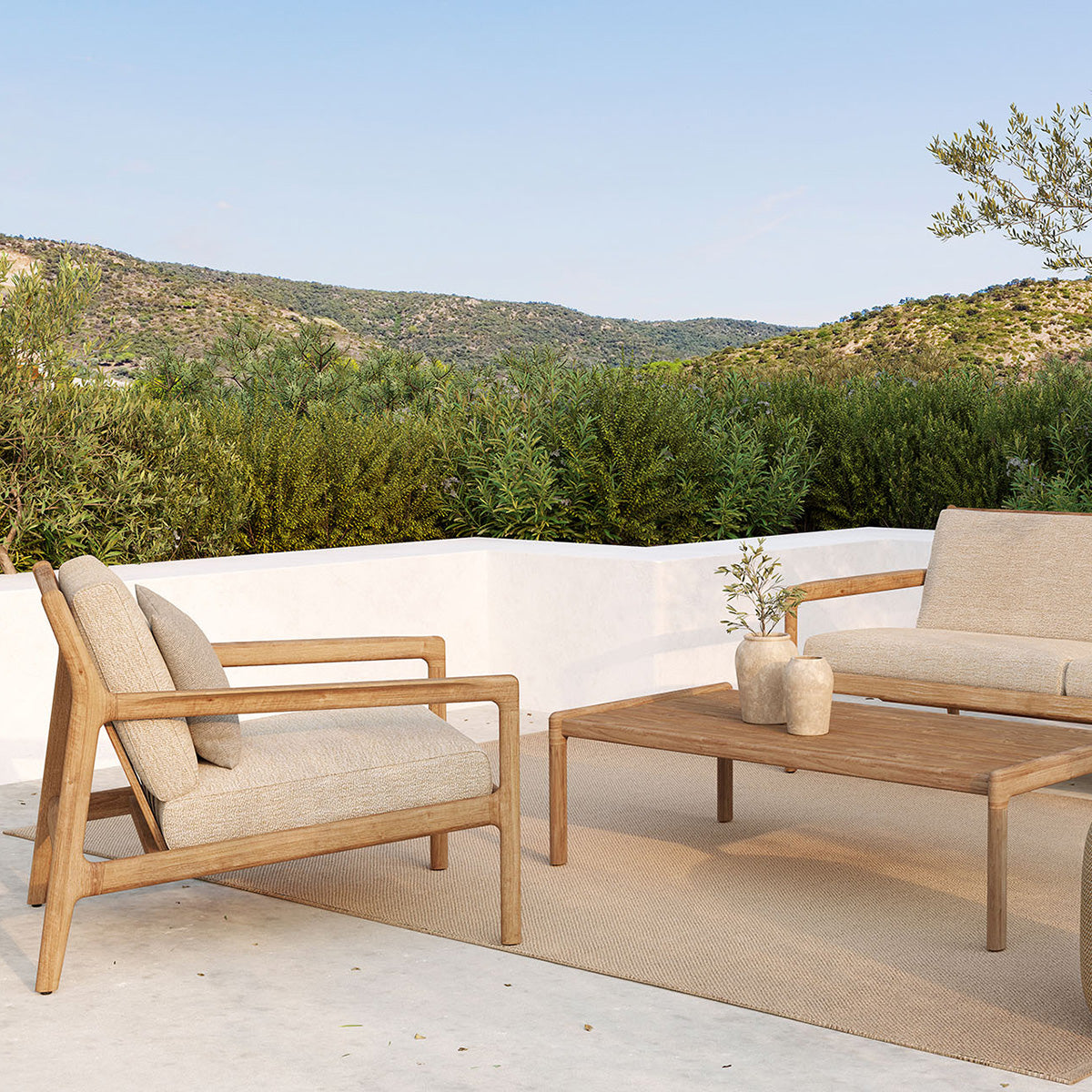 Chaise longue d'extérieur en tissu Jack (teck, naturel)