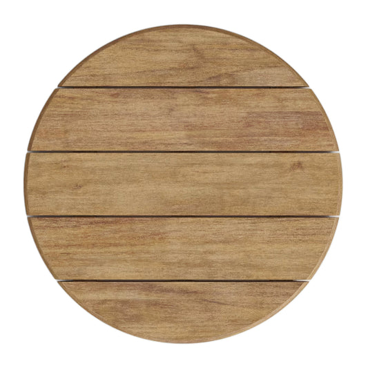 Table haute de bar ronde d'extérieur Saura (noir, acacia naturel)