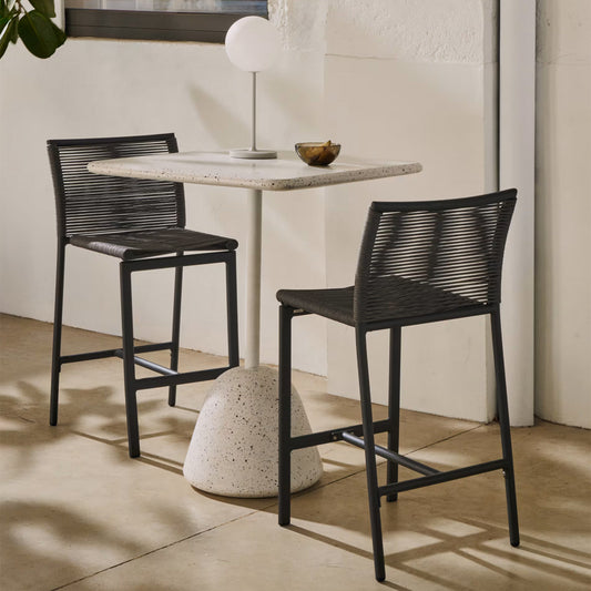 Table haute d'extérieur carrée Saura (blanc, terrazzo)