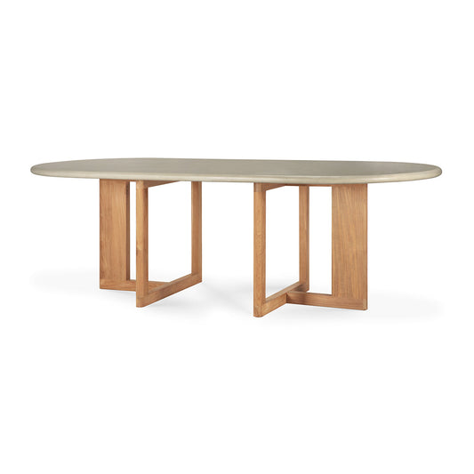 Table à manger d'extérieur en béton à tréteaux (teck, gris clair)