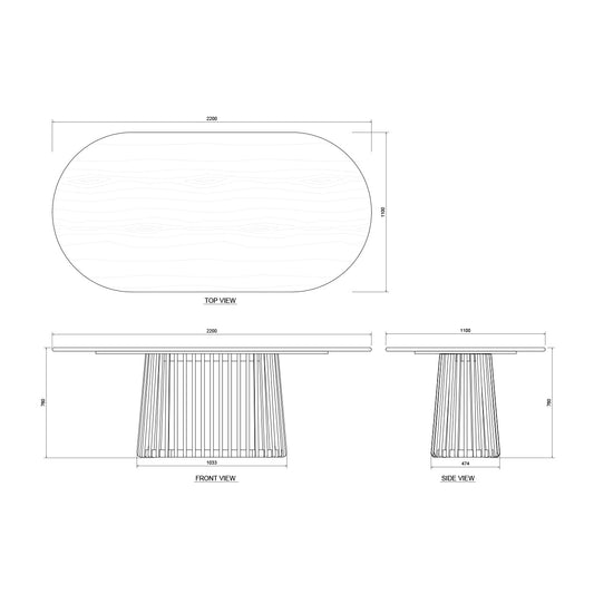 Table à manger ovale Casablanca (220 cm)