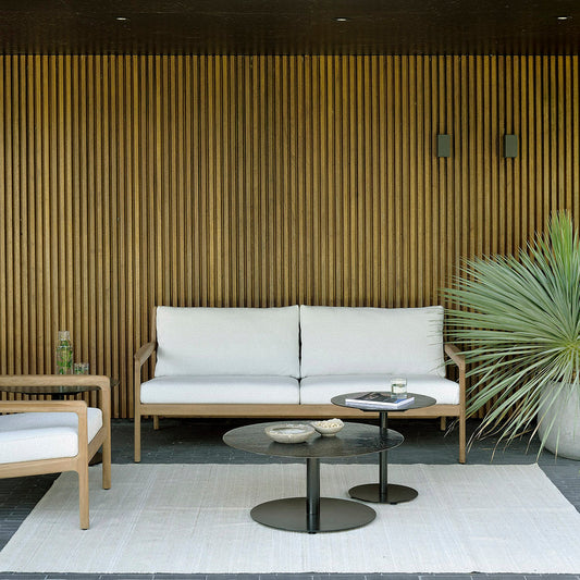 Canapé d'extérieur Jack 3 places en tissu (teck, blanc cassé)