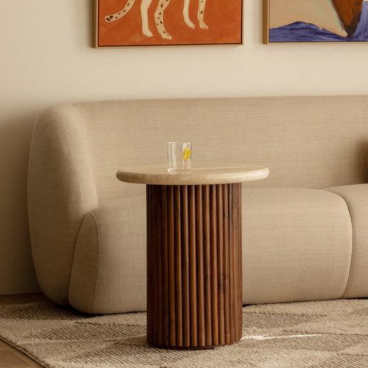 Table d'appoint Cosmos en travertin (noyer, travertin)