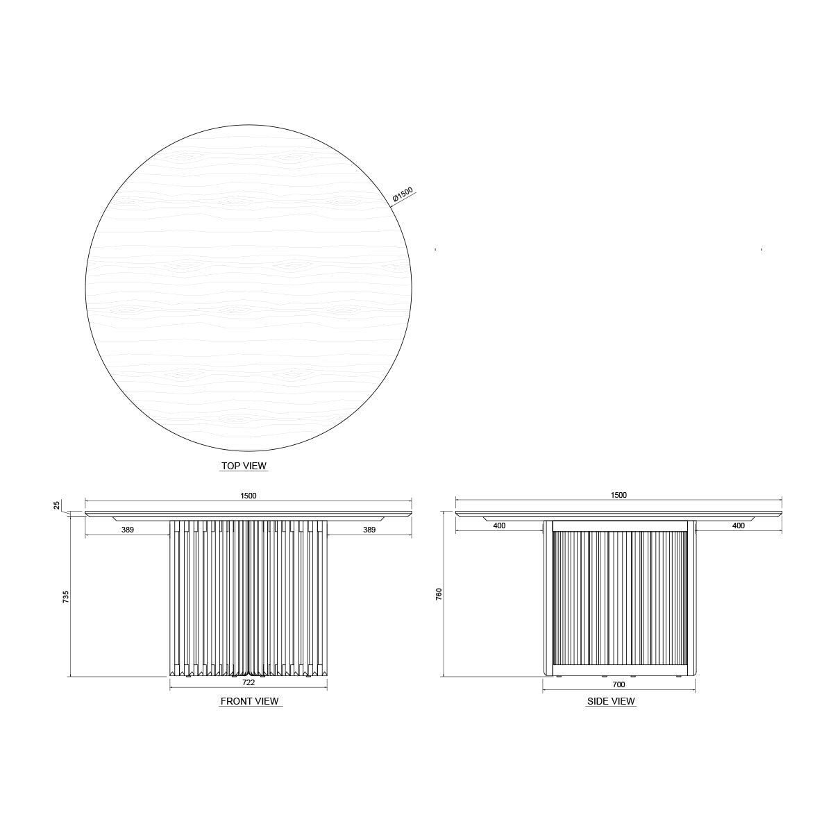 Table à manger ronde Casablanca (chêne, 150 cm)