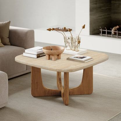 Table basse en travertin Pierro (chêne, travertin)