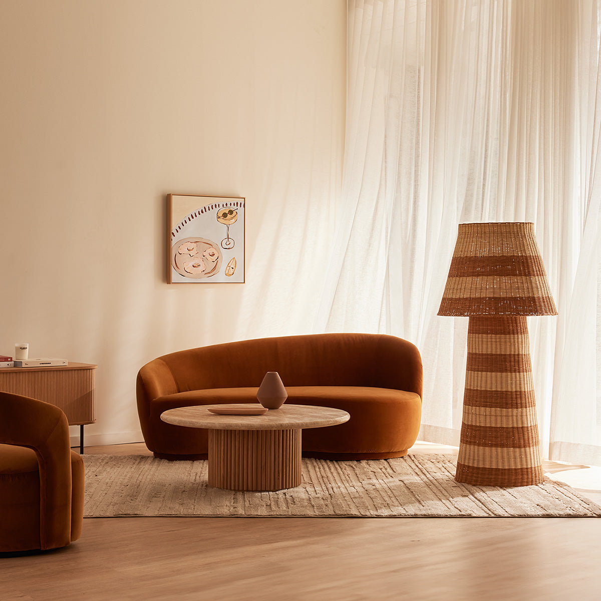 Table basse Cosmos (chêne, travertin, 100 cm)