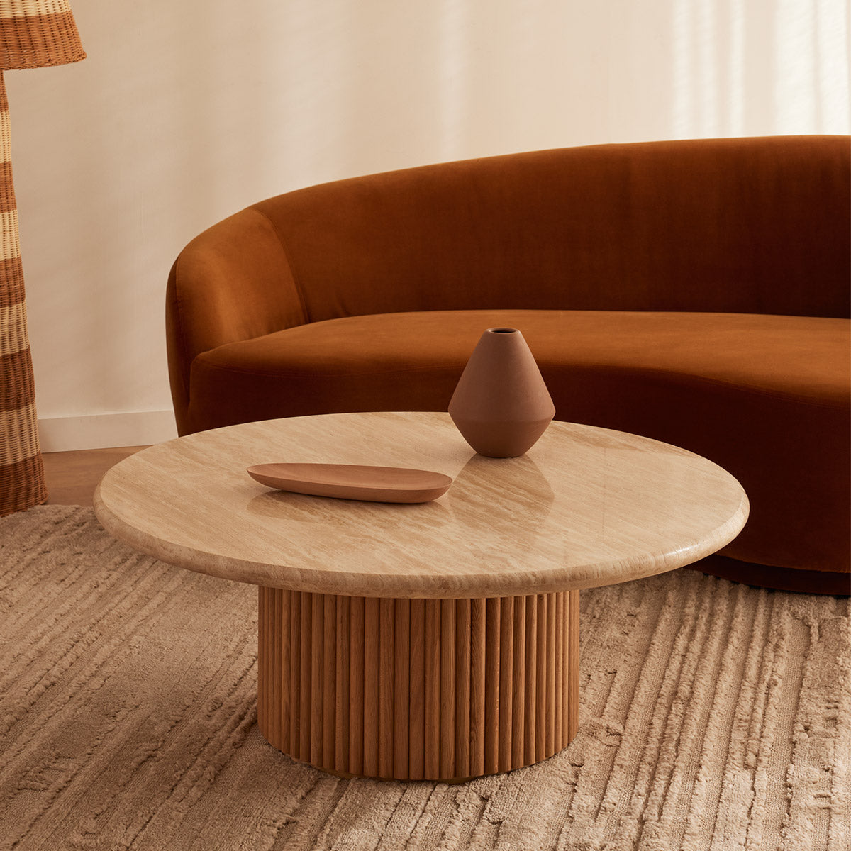 Table basse Cosmos (chêne, travertin, 100 cm)