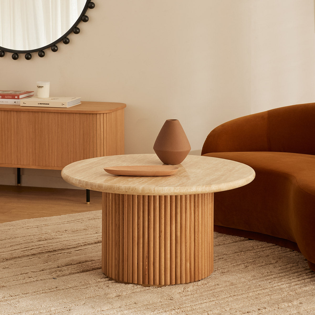 Table basse Cosmos (chêne, travertin, 85 cm)