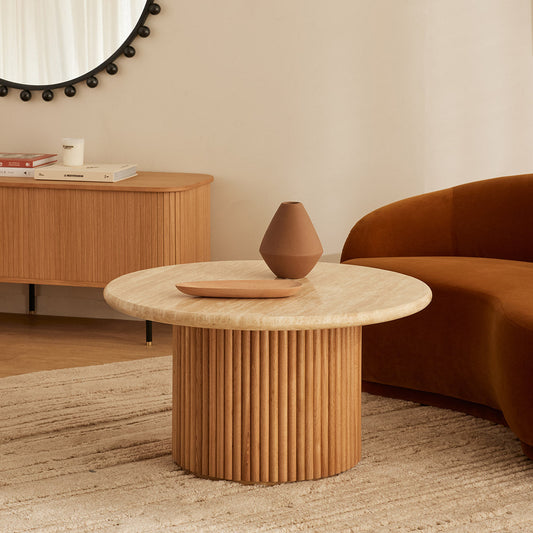 Table basse Cosmos (chêne, travertin, 85 cm)