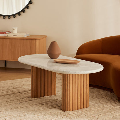 Table basse ovale Noir (chêne, marbre, 120 cm)