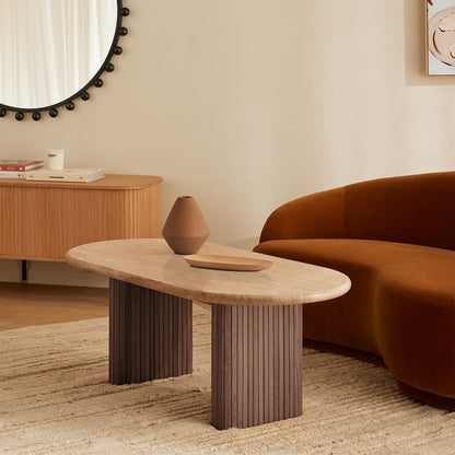 Table basse ovale Noir (noyer, travertin, 120 cm)