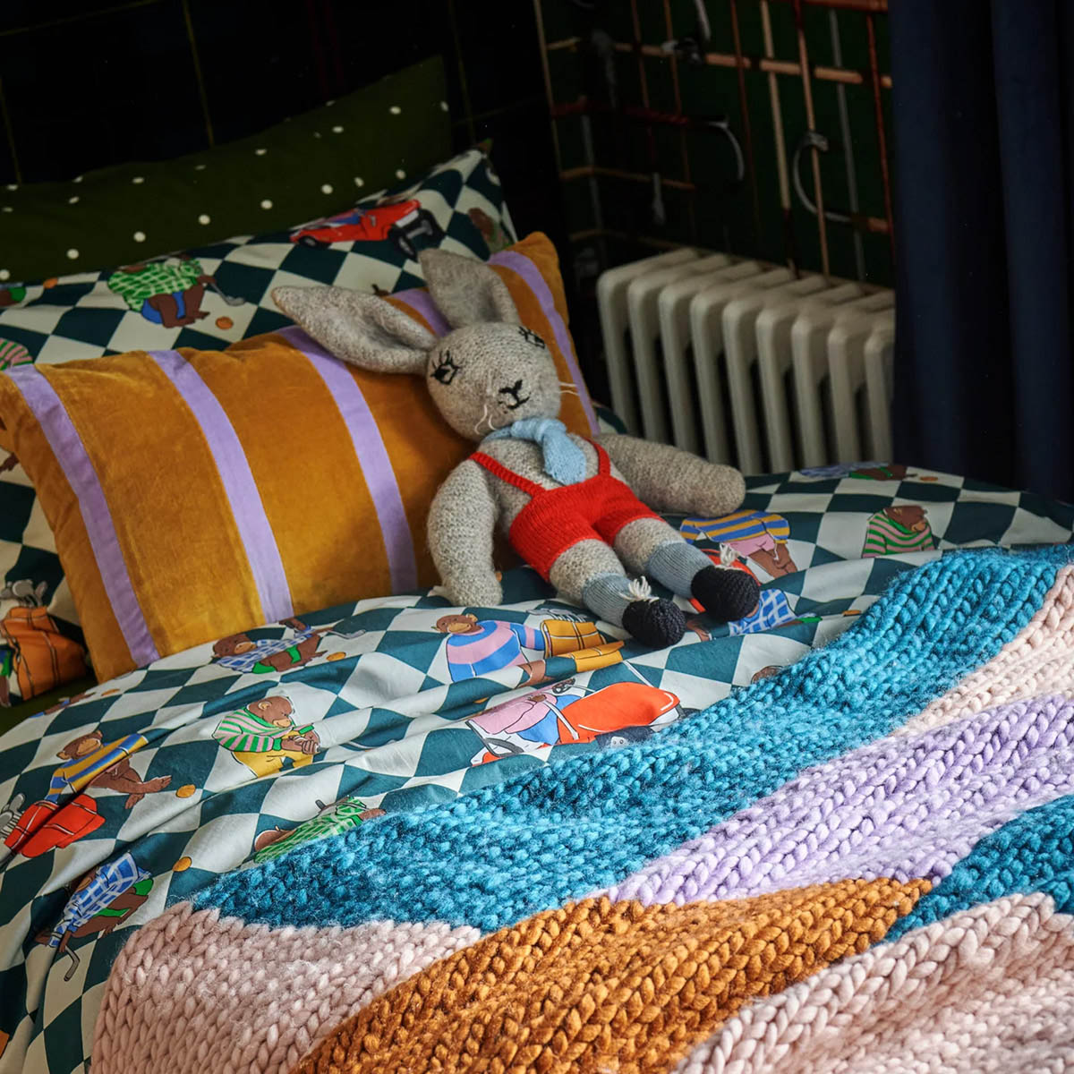 Coussin rectangulaire en velours à rayures Pecan Pie