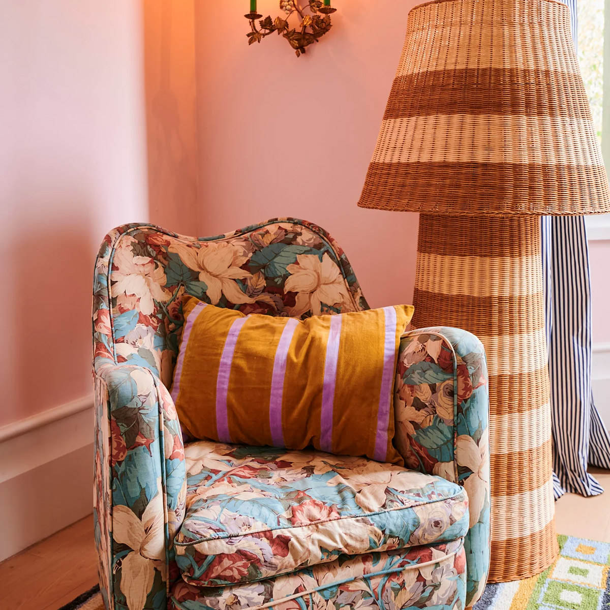 Coussin rectangulaire en velours à rayures Pecan Pie