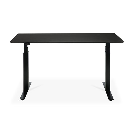 Bureau rectangulaire réglable Bok avec gestion des câbles (UE) (chêne noir, noir, 140 cm)