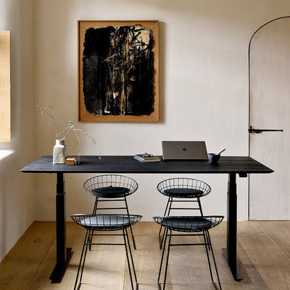 Bureau rectangulaire réglable Bok avec gestion des câbles (UE) (chêne noir, noir, 140 cm)