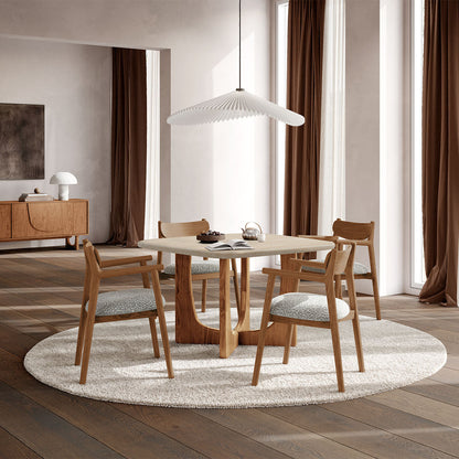 Table à manger en travertin Pierro (chêne, travertin)