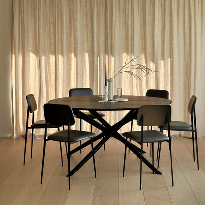 Table à manger ronde Mikado (chêne noir, 150 cm)