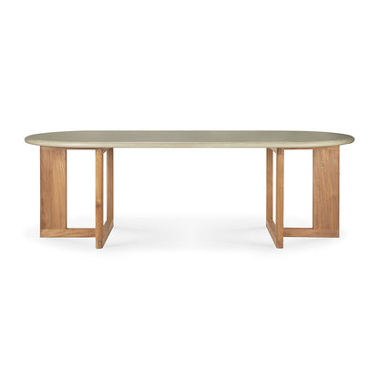 Table à manger d'extérieur en béton à tréteaux (teck, gris clair)