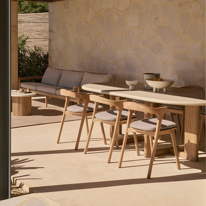 Table à manger d'extérieur en béton à tréteaux (teck, gris clair)