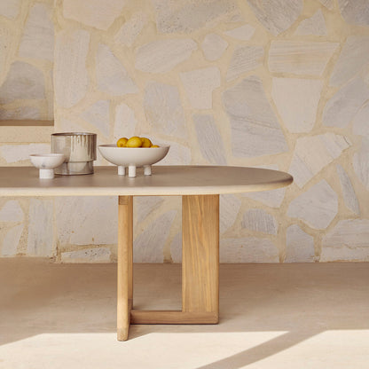 Table à manger d'extérieur en béton à tréteaux (teck, gris clair)
