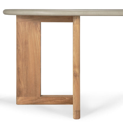 Table à manger d'extérieur en béton à tréteaux (teck, gris clair)