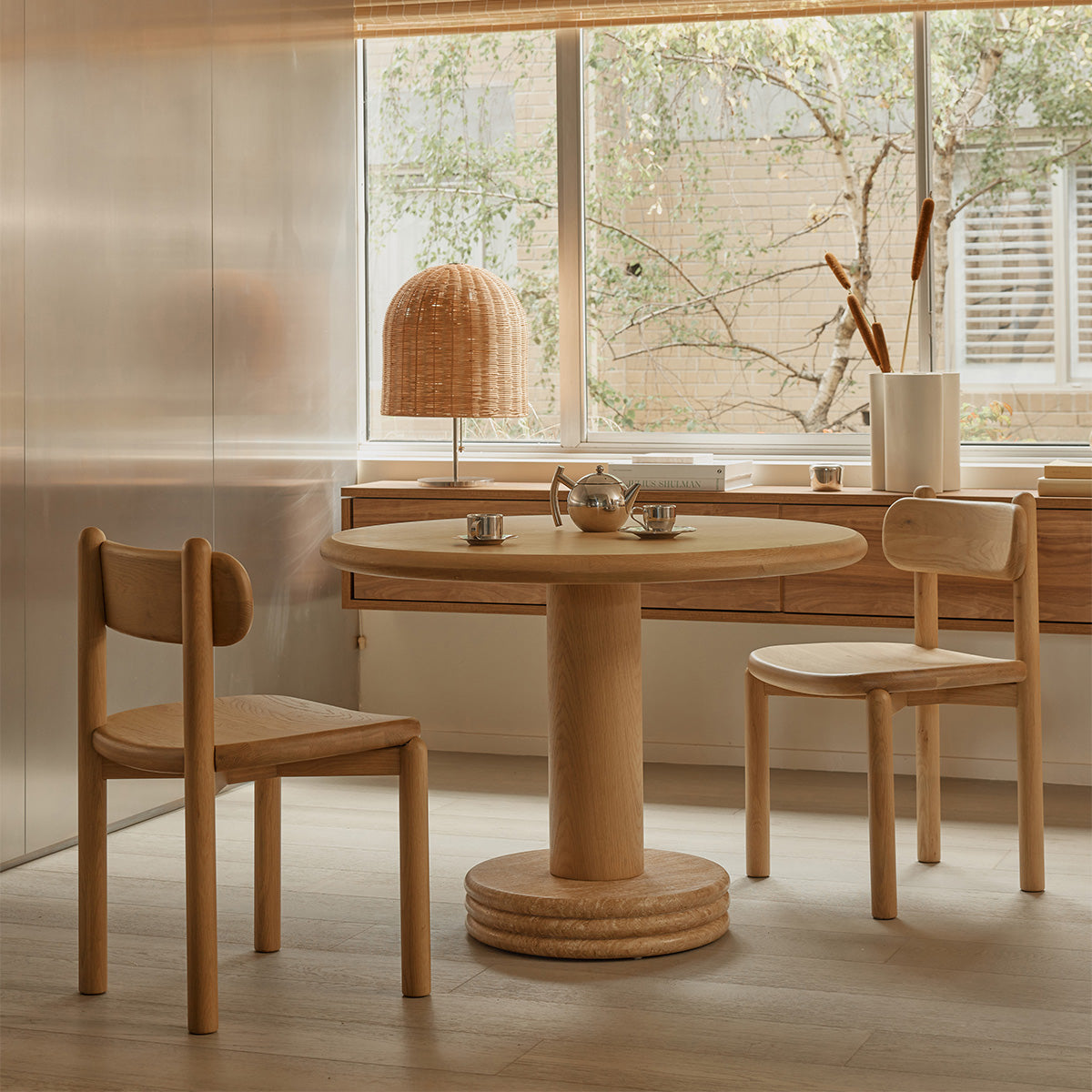 Table à manger Bistro (chêne/travertin naturel, diamètre 105 cm)