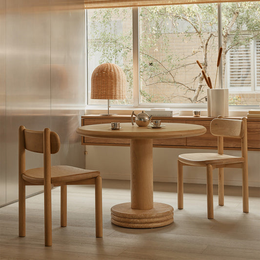 Table à manger Bistro (chêne/travertin naturel, diamètre 105 cm)