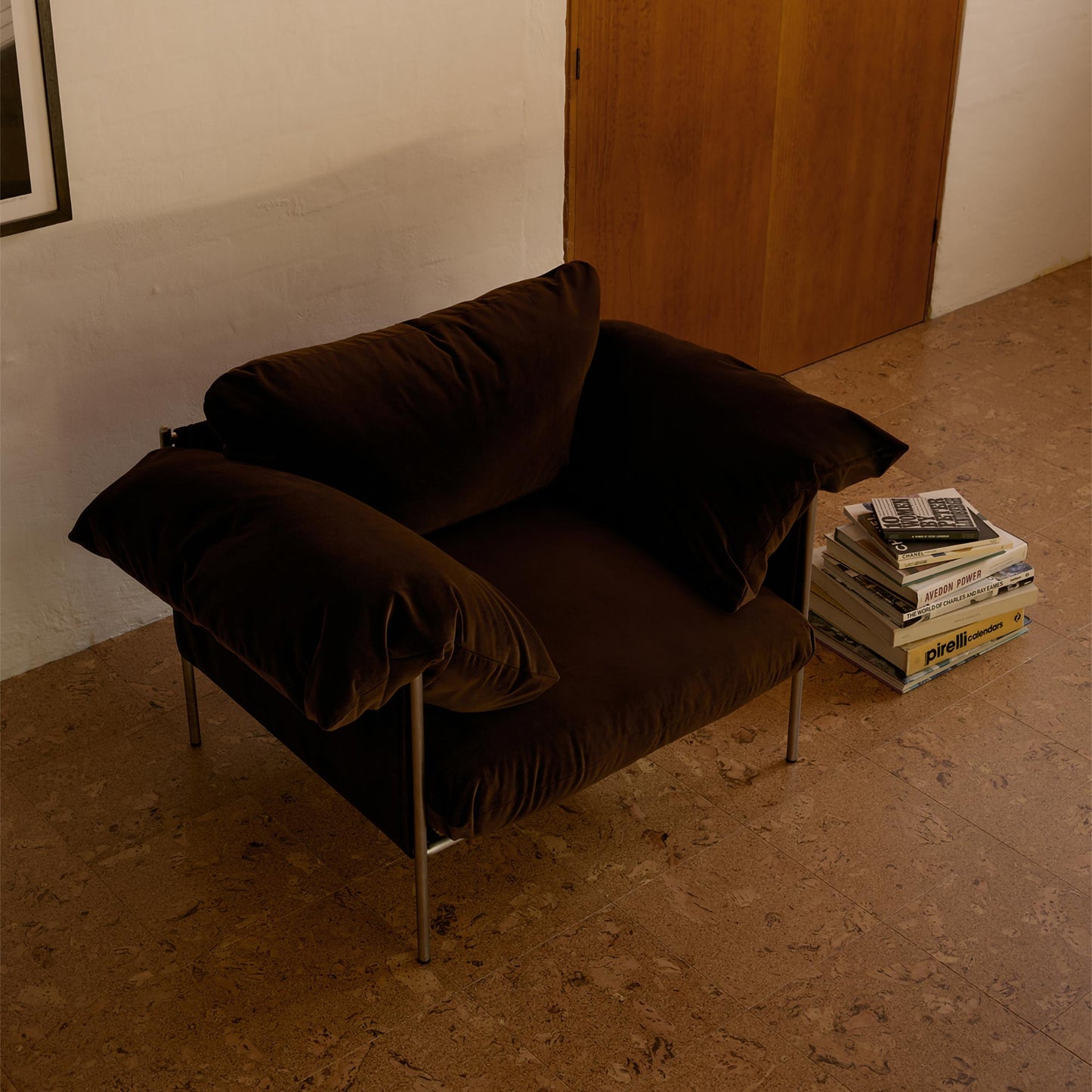 Fauteuil Alva avec cadre en acier brossé