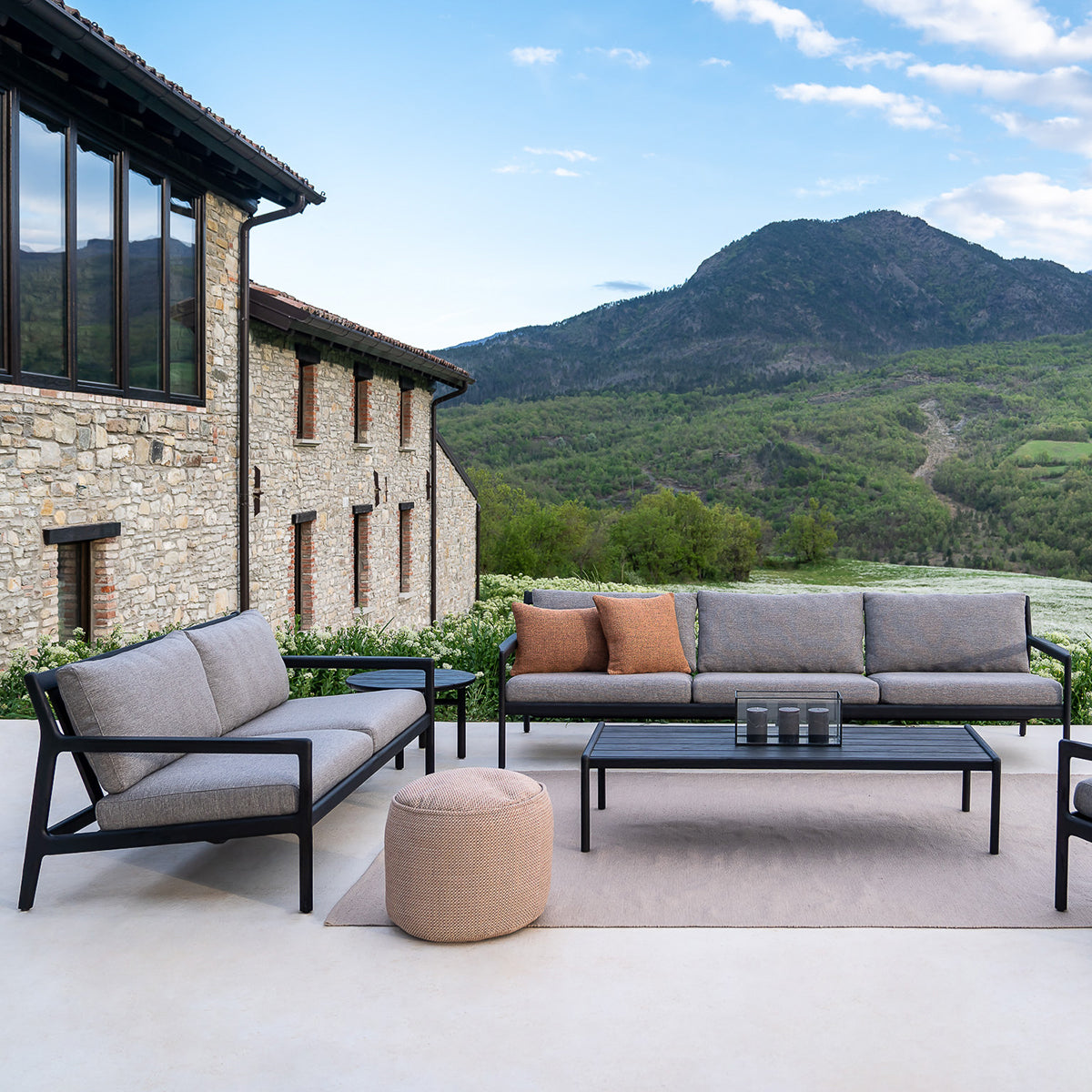 Chaise longue d'extérieur en tissu Jack (teck noir, moka, 76 cm)