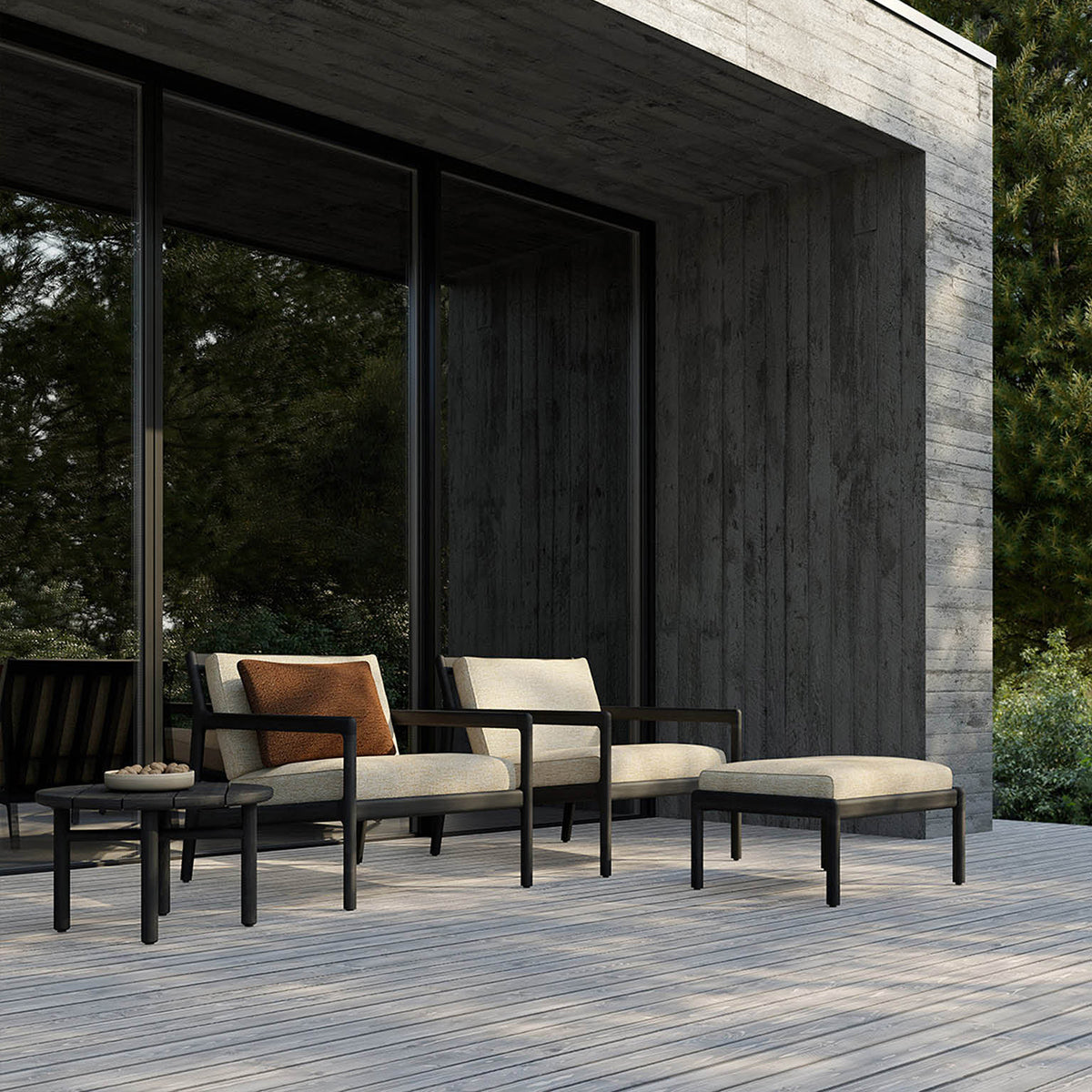 Chaise longue d'extérieur en tissu Jack (teck noir, naturel, 76 cm)