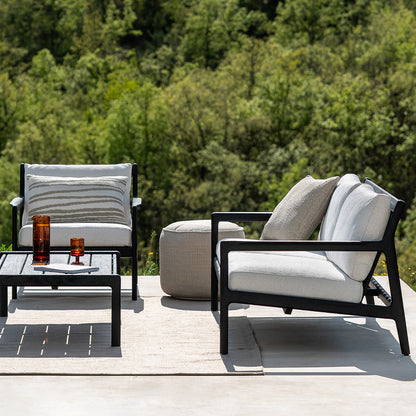 Chaise longue d'extérieur en tissu Jack (noir teck, blanc cassé)