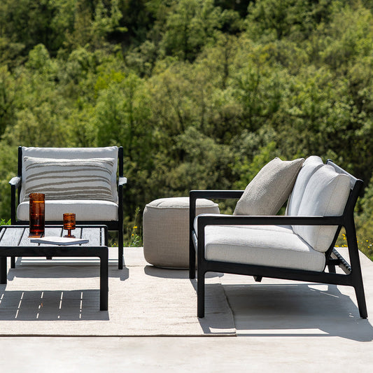 Chaise longue d'extérieur en tissu Jack (noir teck, blanc cassé)