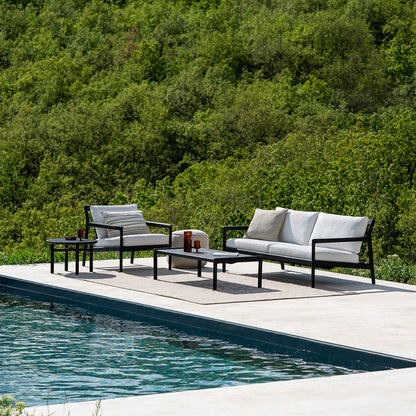 Chaise longue d'extérieur en tissu Jack (noir teck, blanc cassé)