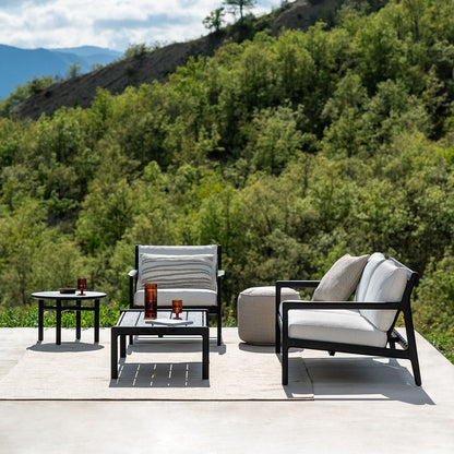 Chaise longue d'extérieur en tissu Jack (noir teck, blanc cassé)