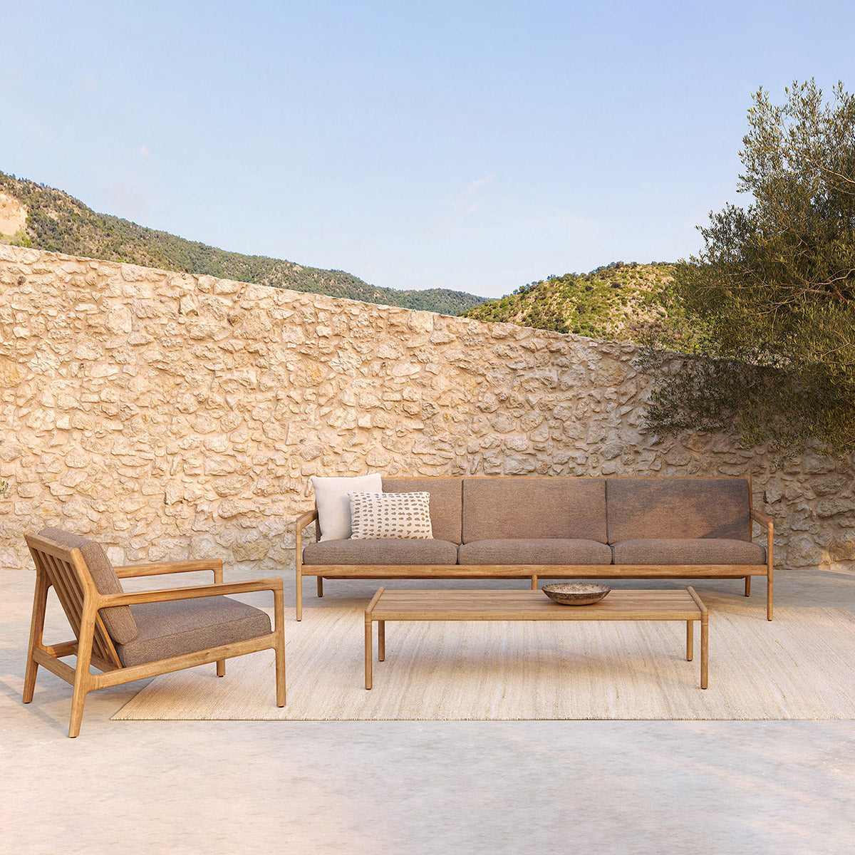 Chaise longue d'extérieur en tissu Jack (teck, moka)