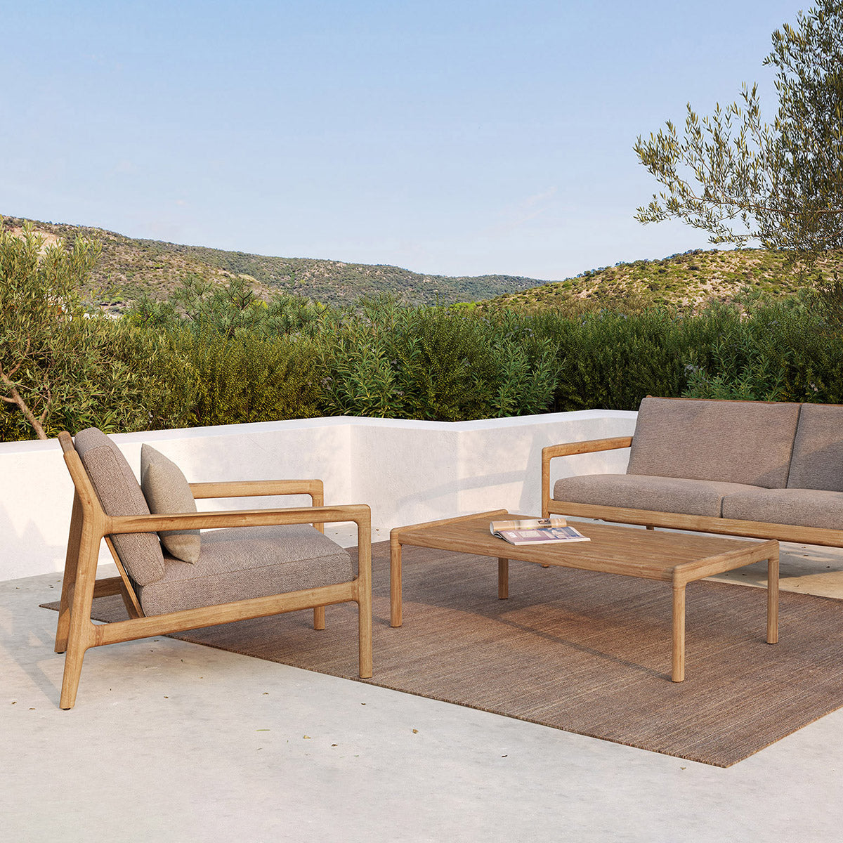 Chaise longue d'extérieur en tissu Jack (teck, moka)