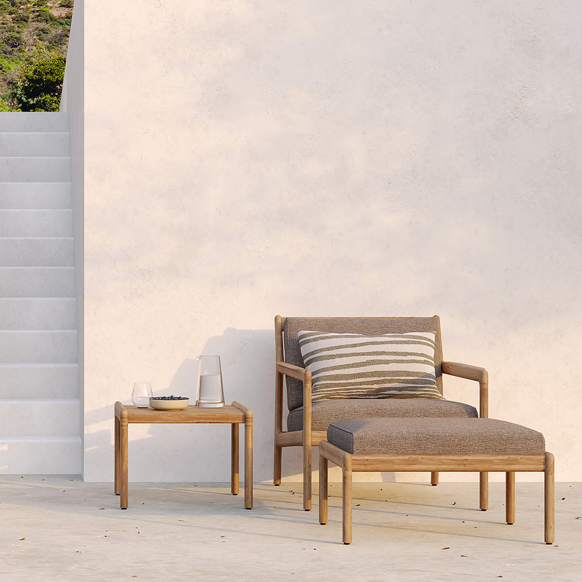 Chaise longue d'extérieur en tissu Jack (teck, moka)