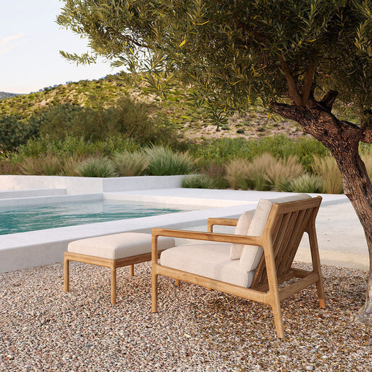 Chaise longue d'extérieur en tissu Jack (teck, blanc cassé)