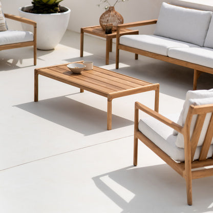 Chaise longue d'extérieur en tissu Jack (teck, blanc cassé)