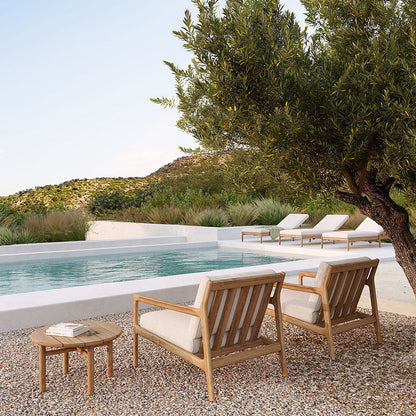 Chaise longue d'extérieur en tissu Jack (teck, blanc cassé)