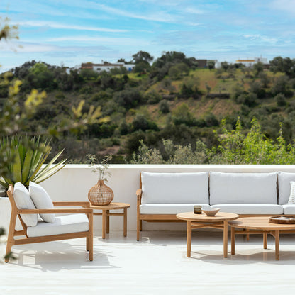 Chaise longue d'extérieur en tissu Jack (teck, blanc cassé)