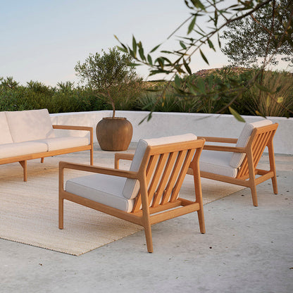 Chaise longue d'extérieur en tissu Jack (teck, blanc cassé)