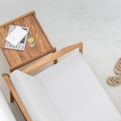 Chaise longue d'extérieur en tissu Jack (teck, blanc cassé)