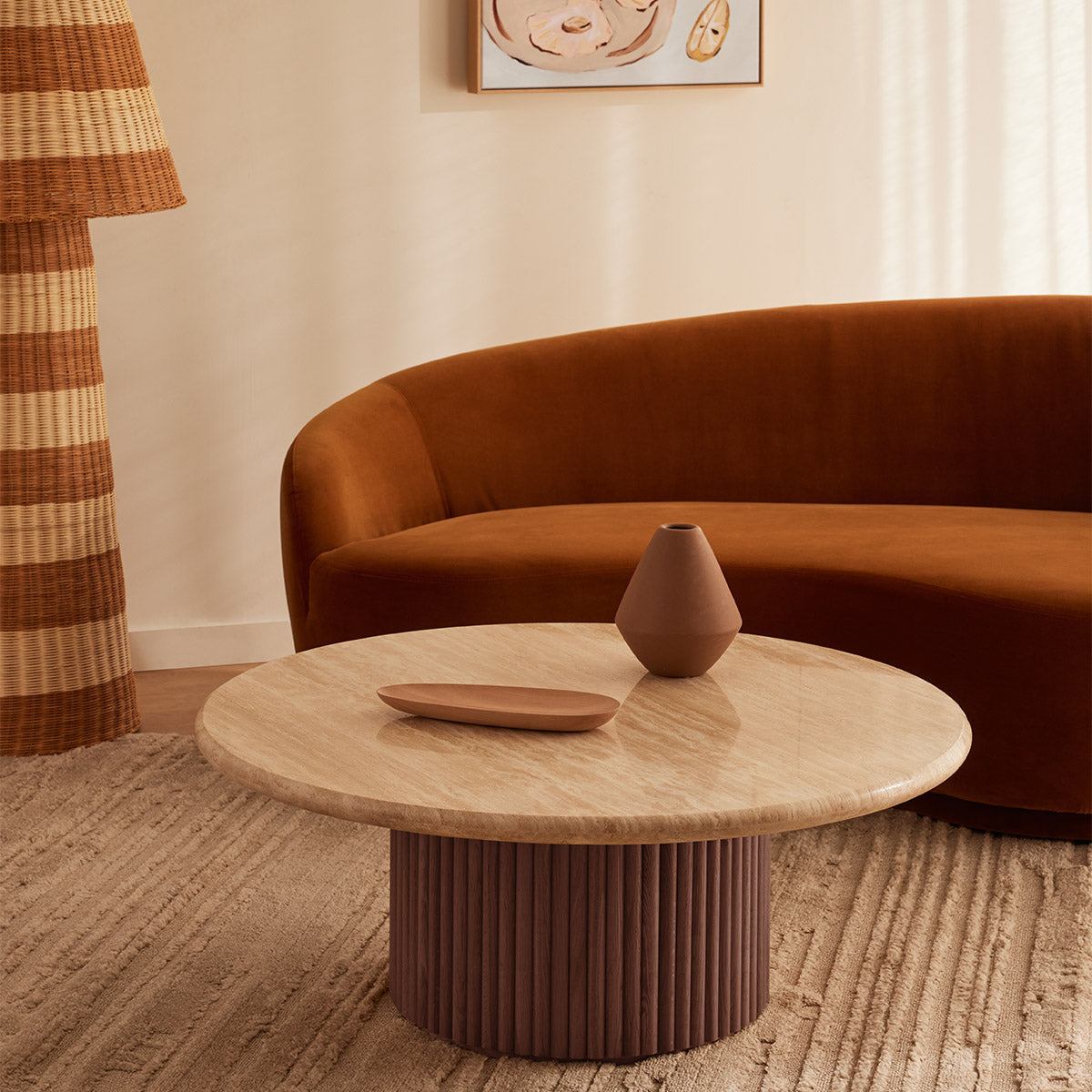 Table basse Cosmos (noyer, travertin, 100 cm)