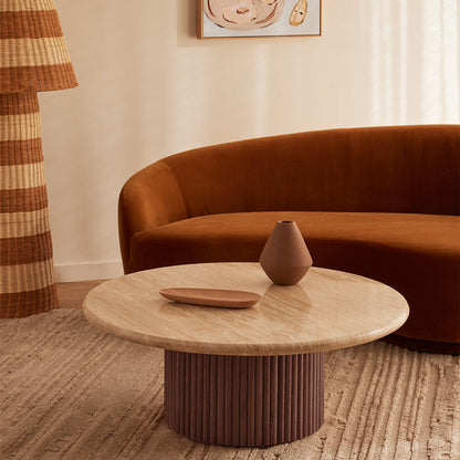 Table basse Cosmos (noyer, travertin, 100 cm)