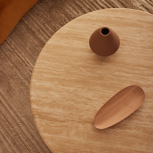 Table basse Cosmos (noyer, travertin, 85 cm)