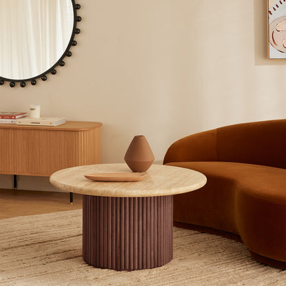 Table basse Cosmos (noyer, travertin, 85 cm)