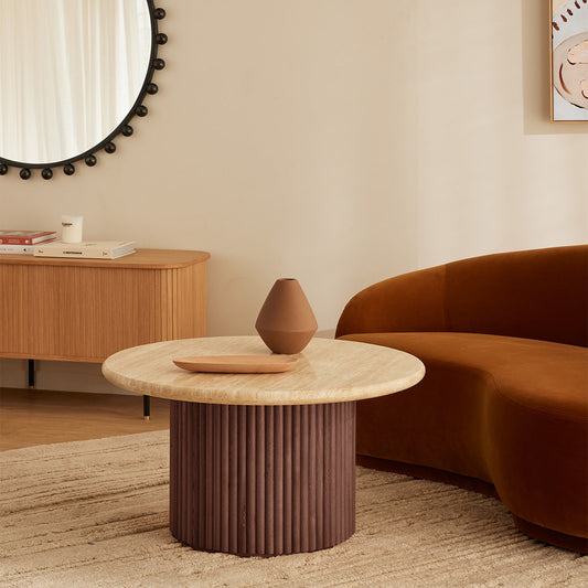 Table basse Cosmos (noyer, travertin, 85 cm)