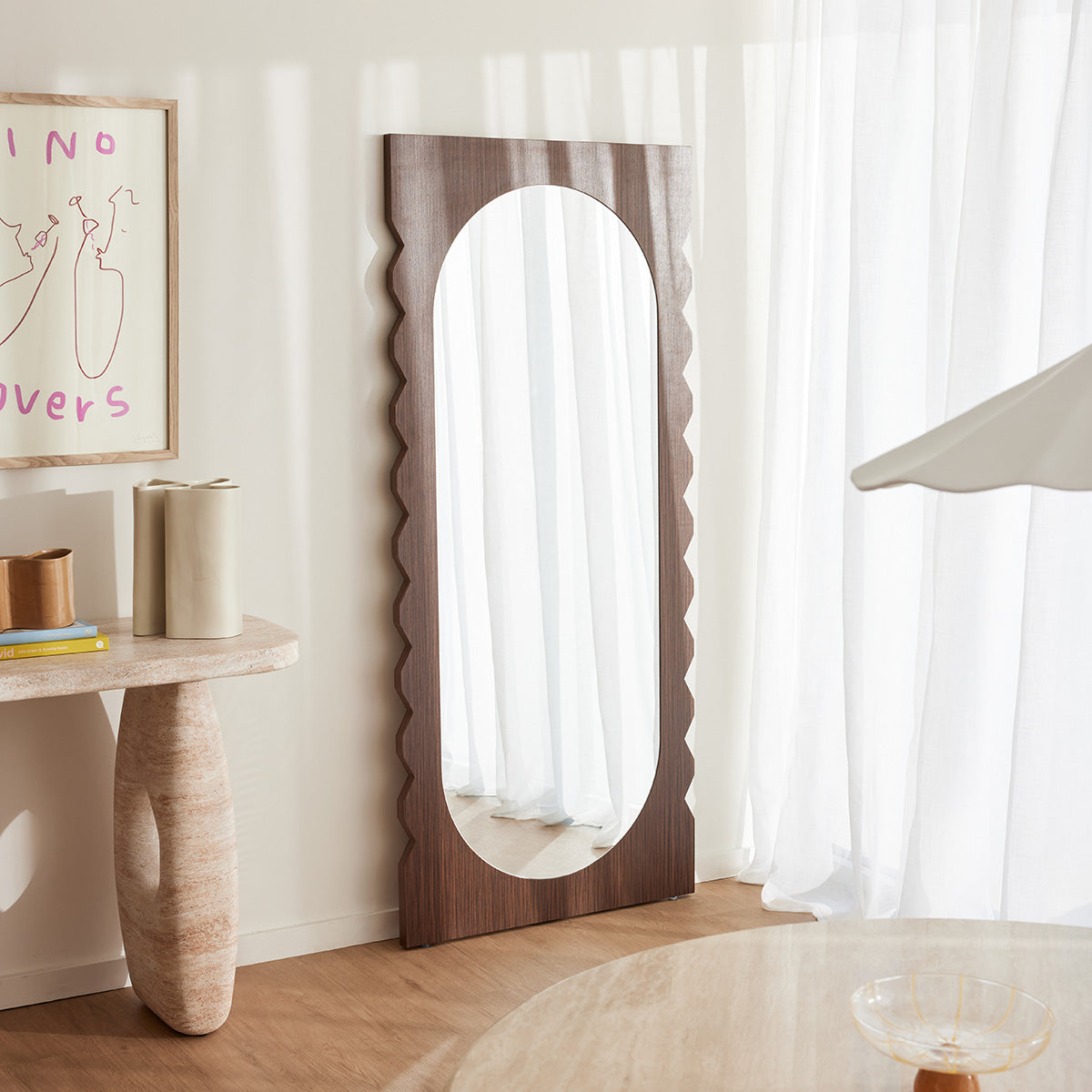 Miroir de sol en noyer Azzurra