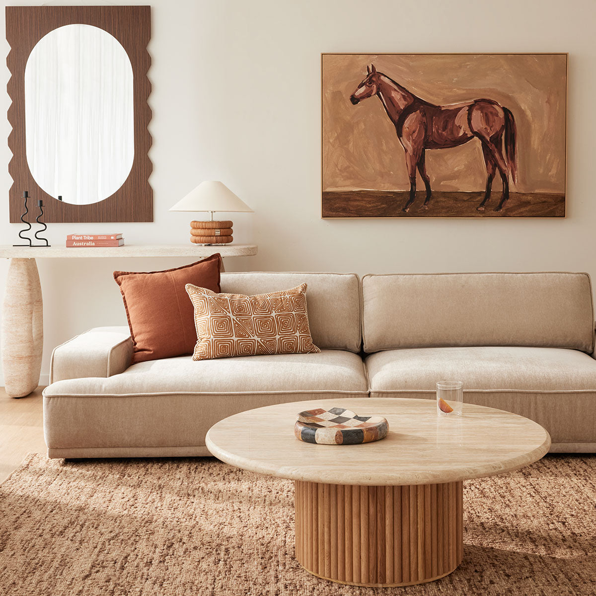 Table basse Cosmos (chêne, travertin, 100 cm)